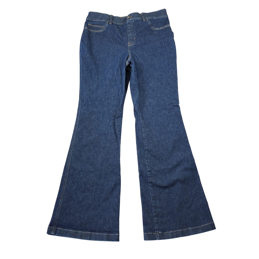 Spanx XL Flare Denim Jeans Dark Indigo Blue High Waist Pull On Pants Casual Chic